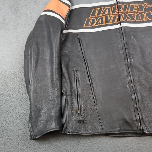 Harley-Davidson Jacket Mens 2XL Black Leather Motorcycle Full Zip
